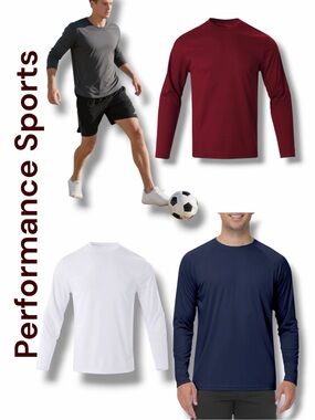 Performance Sports Men's Long-Sleeve Shirts-Navy, White, Gray, Burgundy in XXXL